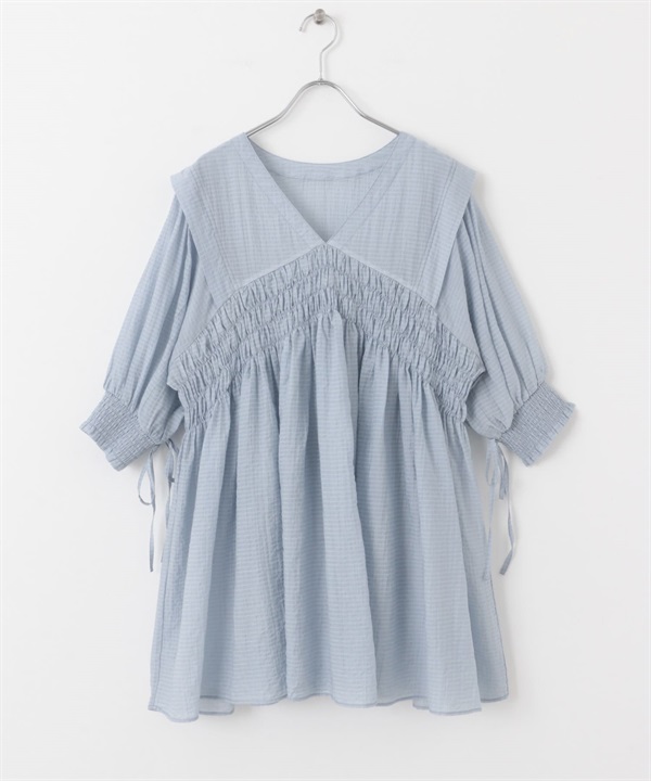 2WAY抽褶縫迷你洋裝(淺藍色-one-LIGHT BLUE)
