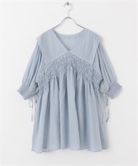 2WAY抽褶縫迷你洋裝(淺藍色-one-LIGHT BLUE)