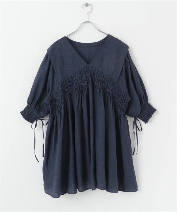 2WAY抽褶縫迷你洋裝(藏青色-one-NAVY)