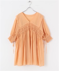2WAY抽褶縫迷你洋裝(杏桃色-one-其他橘色)