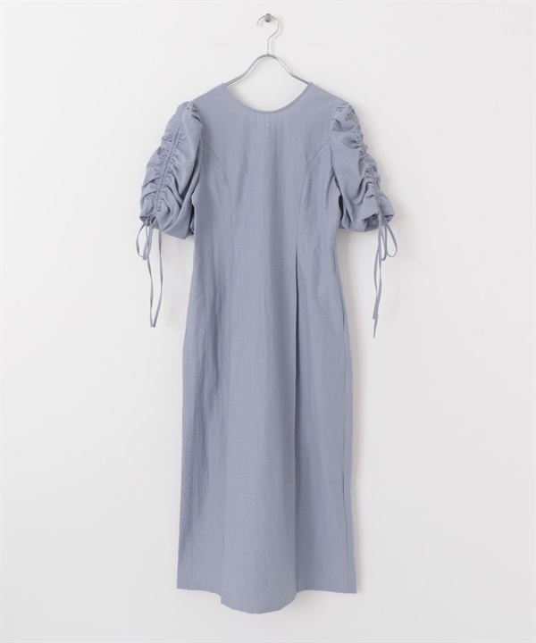 抽繩袖設計洋裝(淺藍色-36-LIGHT BLUE)