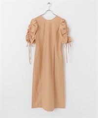 抽繩袖設計洋裝(杏桃色-36-其他橘色)