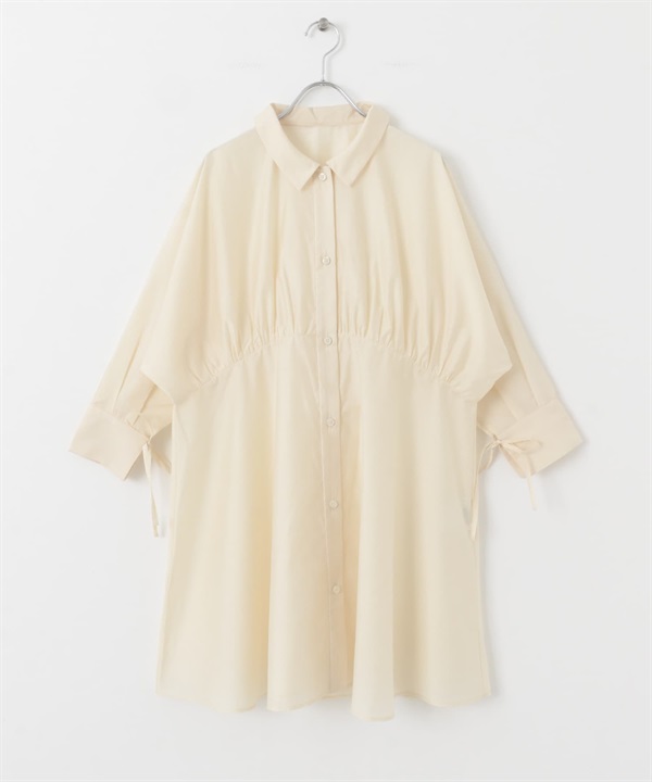 弧線碎褶剪接迷你洋裝(奶油色-one-IVORY)