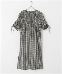 不規則抽褶縫格紋洋裝(黑色-one-其他黑色)