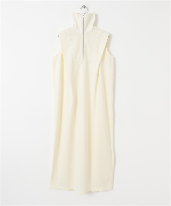 半拉鍊棉質毛圈洋裝(奶油色-one-IVORY)