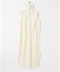 半拉鍊棉質毛圈洋裝(奶油色-one-IVORY)