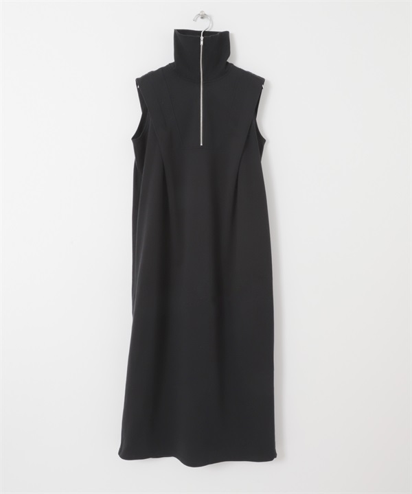 半拉鍊棉質毛圈洋裝(黑色-one-BLACK)