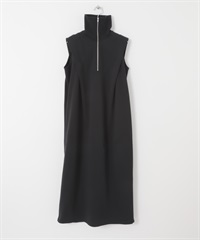 半拉鍊棉質毛圈洋裝(黑色-one-BLACK)