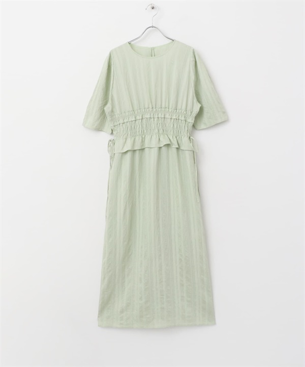 荷葉碎褶拼接洋裝(淡綠色-one-其他綠色)