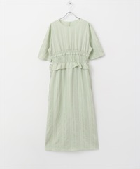 荷葉碎褶拼接洋裝(淡綠色-one-其他綠色)
