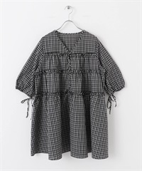 泡泡紗格紋迷你洋裝(黑色x象牙白-one-其他黑色)