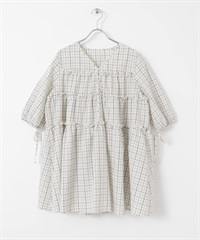 泡泡紗格紋迷你洋裝(淺膚色x黑色-one-其他膚色)