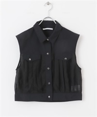 透膚拼接設計背心(黑色-one-BLACK)