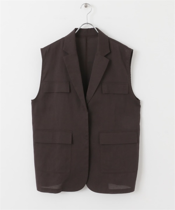 透膚軍裝風背心(深棕色-one-DARK BROWN)