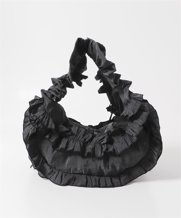 荷葉邊碎褶肩背包(炭灰色-one-CHARCOAL GRAY)