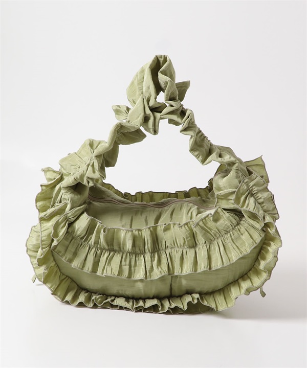 荷葉邊碎褶肩背包(綠色-one-GREEN)