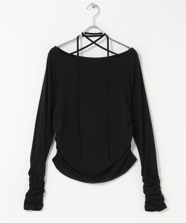 垂墜感綁帶上衣(黑色-one-BLACK)
