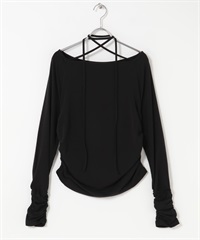 垂墜感綁帶上衣(黑色-one-BLACK)