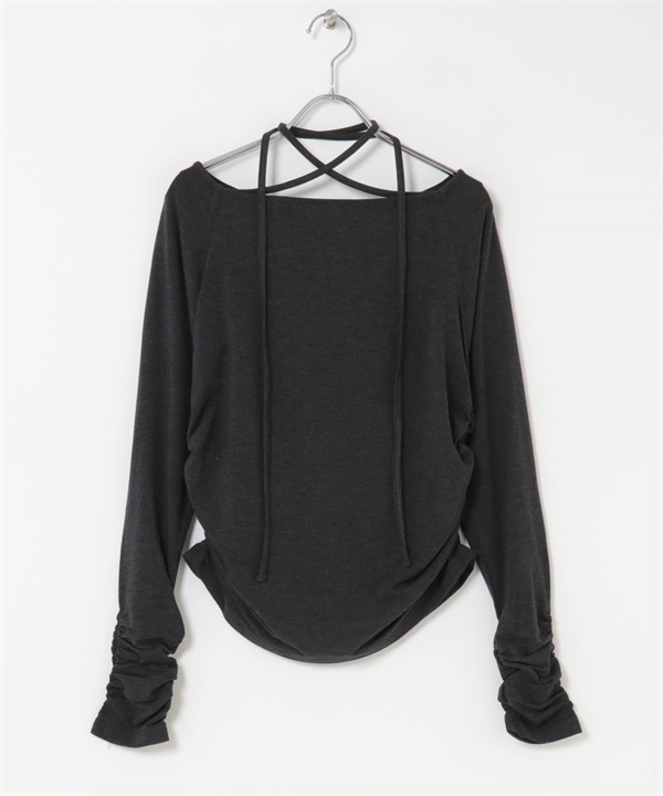 垂墜感綁帶上衣(炭灰色-one-CHARCOAL GRAY)