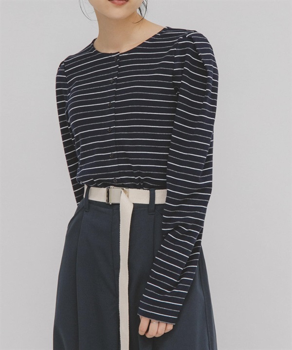 2WAY肩部打褶開襟衫