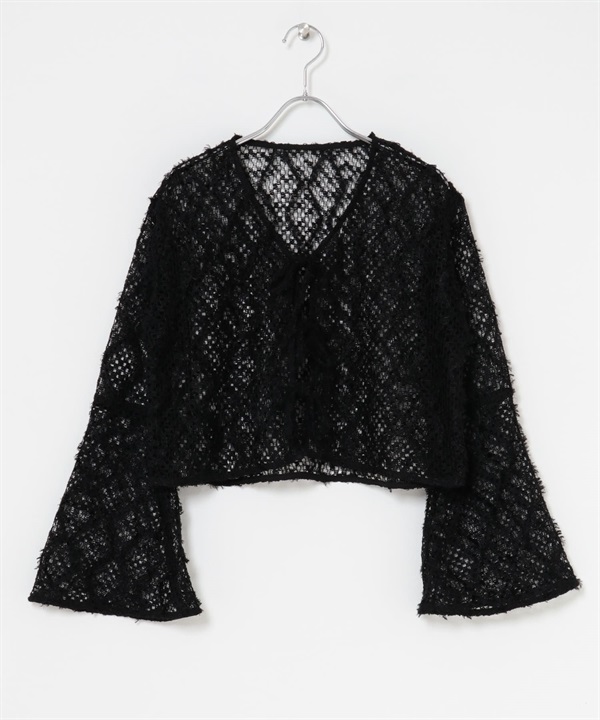 羽毛網狀開襟衫(黑色-one-BLACK)
