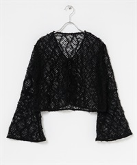 羽毛網狀開襟衫(黑色-one-BLACK)