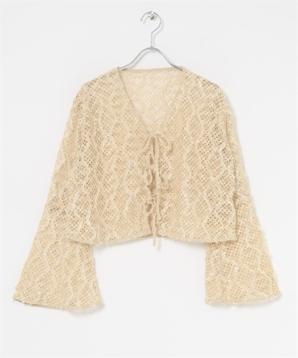 羽毛網狀開襟衫(膚色-one-BEIGE)