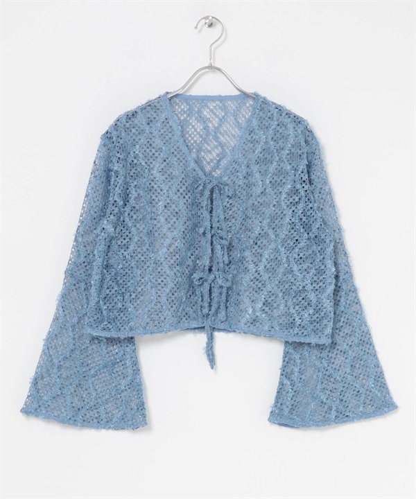 羽毛網狀開襟衫(藍色-one-BLUE)