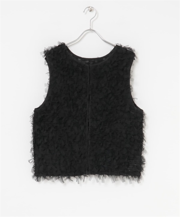 薄紗流蘇設計背心(黑色-one-BLACK)