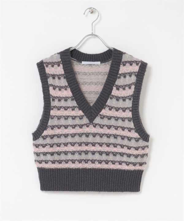 透膚緹花針織背心(炭灰色混色-one-其他灰色)