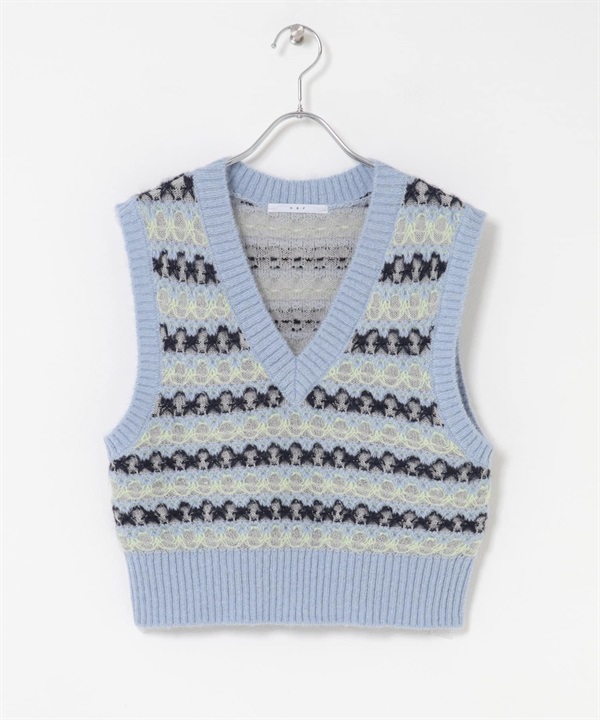 透膚緹花針織背心(藍色混色-one-其他藍色)