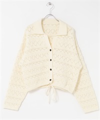 鏤空織紋V字領緣開襟衫(象牙白-one-IVORY)