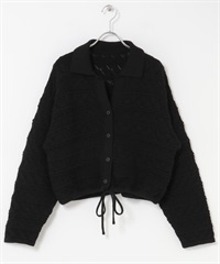 鏤空織紋V字領緣開襟衫(黑色-one-BLACK)