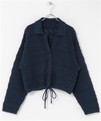 鏤空織紋V字領緣開襟衫(深藍色-one-其他藍色)