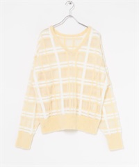 透膚格紋羽毛紗針織衫(象牙白x米色-one-其他白色)