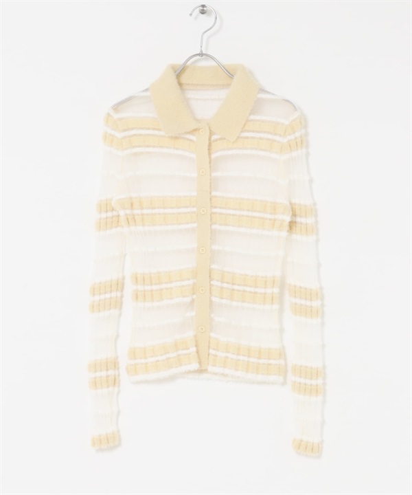 透膚橫紋羽毛紗針織衫(象牙白-one-IVORY)