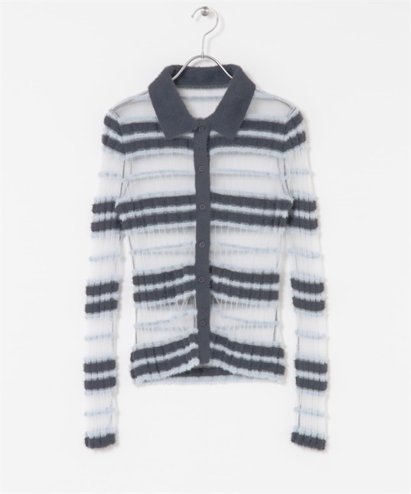 透膚橫紋羽毛紗針織衫(炭灰色x藍色-one-其他灰色)