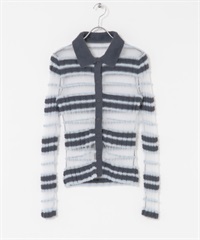 透膚橫紋羽毛紗針織衫(炭灰色x藍色-one-其他灰色)