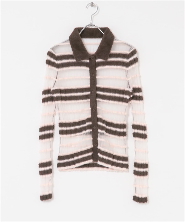 透膚橫紋羽毛紗針織衫(棕色x粉紅色-one-其他棕色)