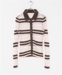 透膚橫紋羽毛紗針織衫(棕色x粉紅色-one-其他棕色)