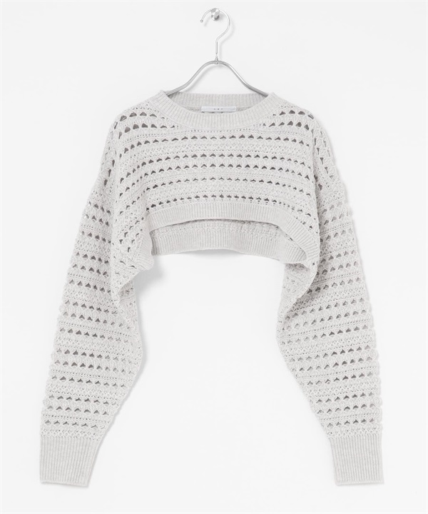 鏤空織紋短版針織衫(淺灰色-one-LIGHT GRAY)