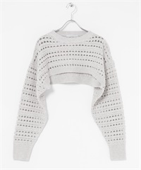 鏤空織紋短版針織衫(淺灰色-one-LIGHT GRAY)