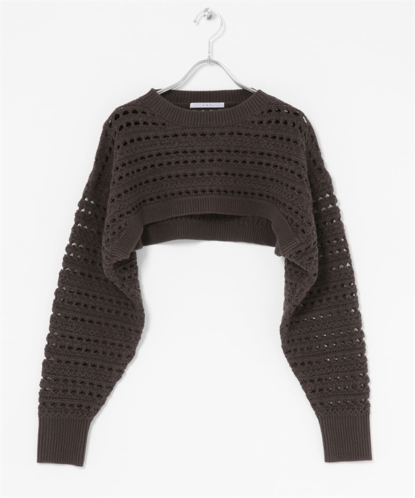 鏤空織紋短版針織衫(棕色-one-BROWN)