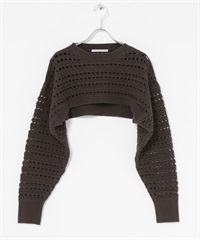 鏤空織紋短版針織衫(棕色-one-BROWN)