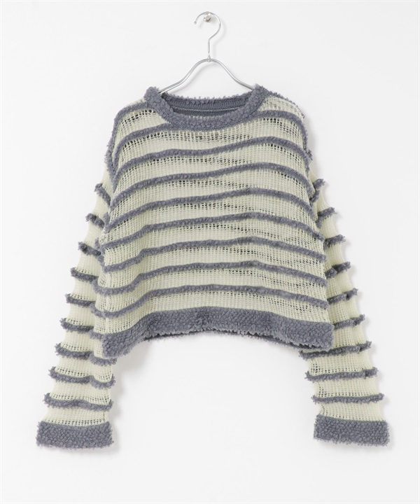 透膚橫紋針織衫(灰色x淺綠色-one-其他灰色)