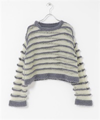 透膚橫紋針織衫(灰色x淺綠色-one-其他灰色)