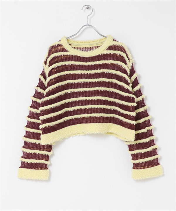 透膚橫紋針織衫(黃色x酒紅色-one-其他黃色)