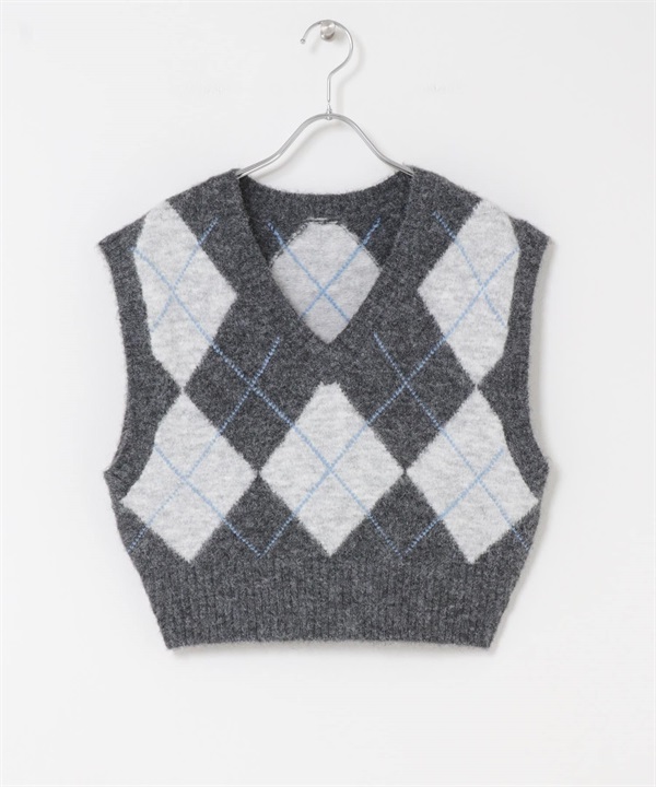 菱格紋針織背心(灰色-one-其他灰色)