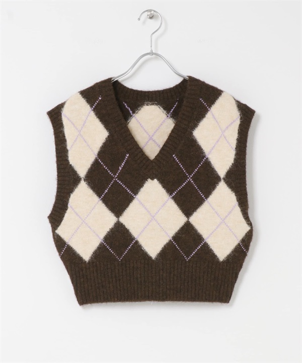 菱格紋針織背心(棕色-one-其他棕色)