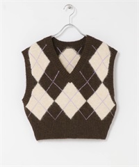 菱格紋針織背心(棕色-one-其他棕色)